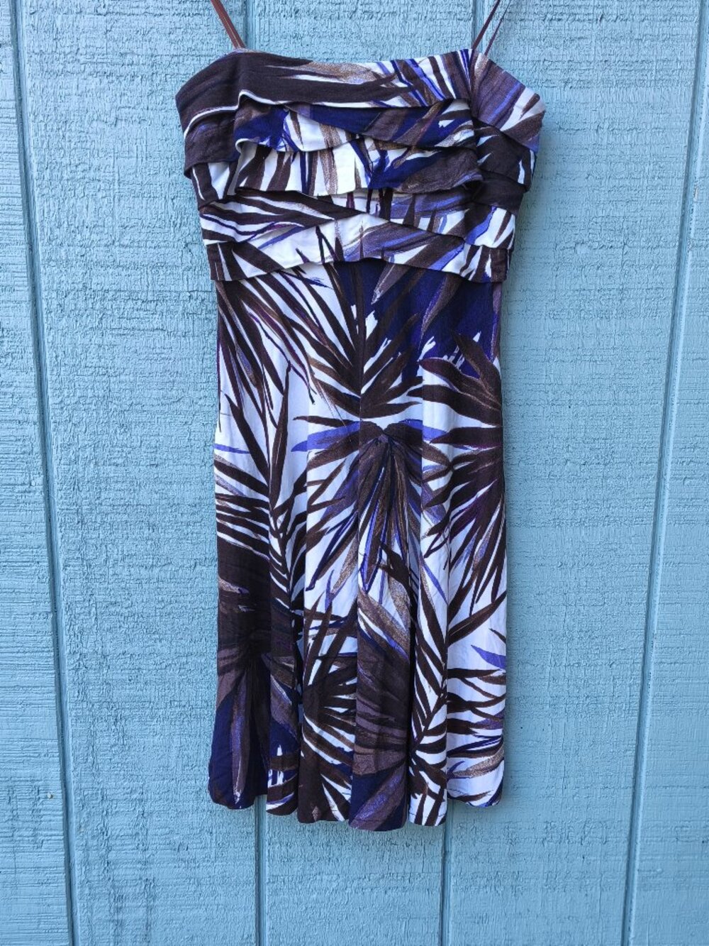 y2k Cache Tropical Stretch Strapless Fit Flare Empire Waist Dress sz XS Purple